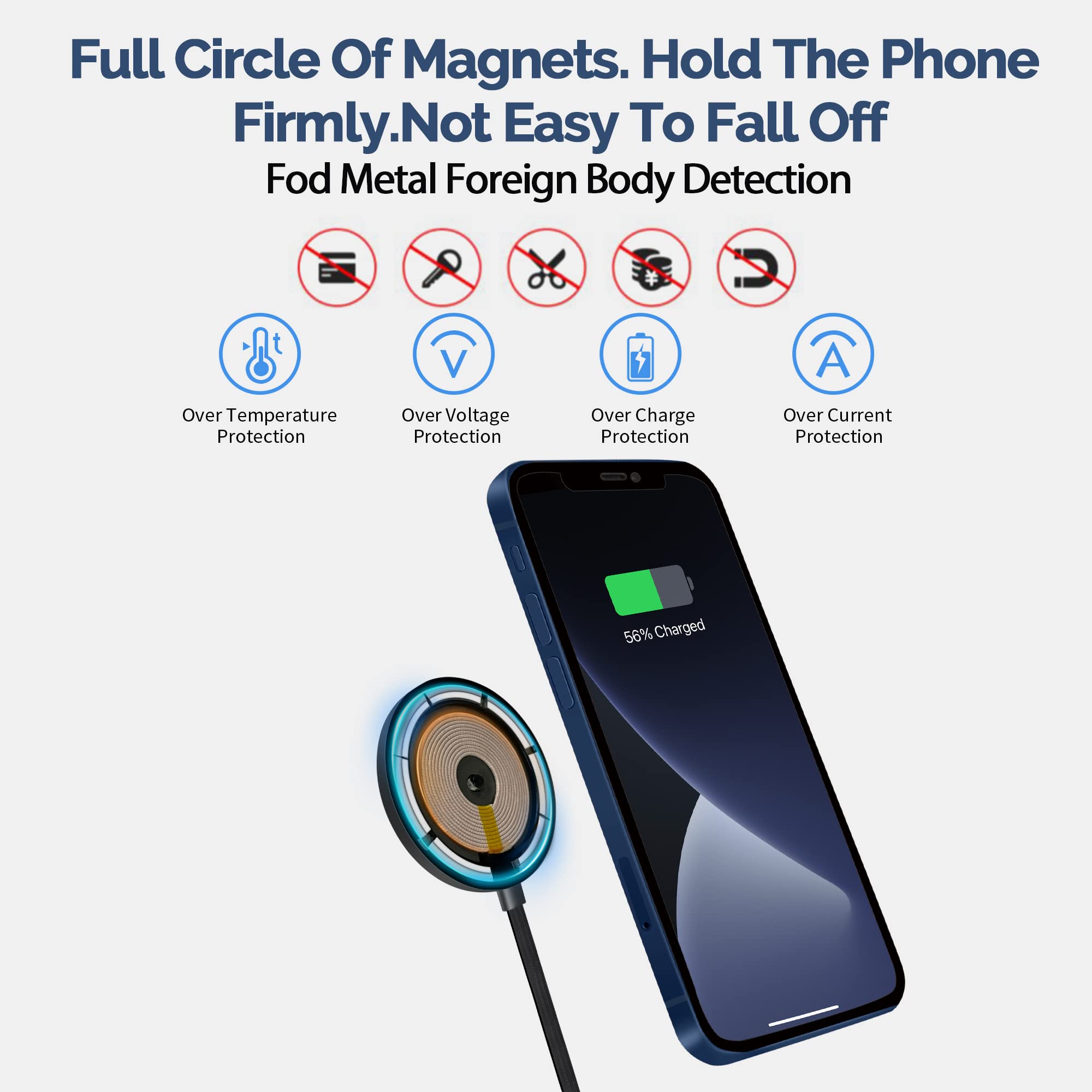 Magnetic Wireless Charger for iPhone 13/12 Pro Max & AirPods - Qi Certified Fast Charging Pad Compatible with Magsafe, Samsung Galaxy & Android Phones - Perfect for Home, Office & Car Use