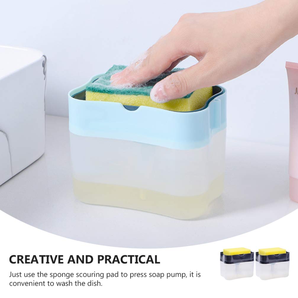 2-Pack Garneck Soap Dispenser & Sponge Holder Set - Practical Dish Soap Pump Dispenser with Empty Soap Case - Perfect for Kitchen Sink, Bathroom Counter & Dishwashing Station Organization