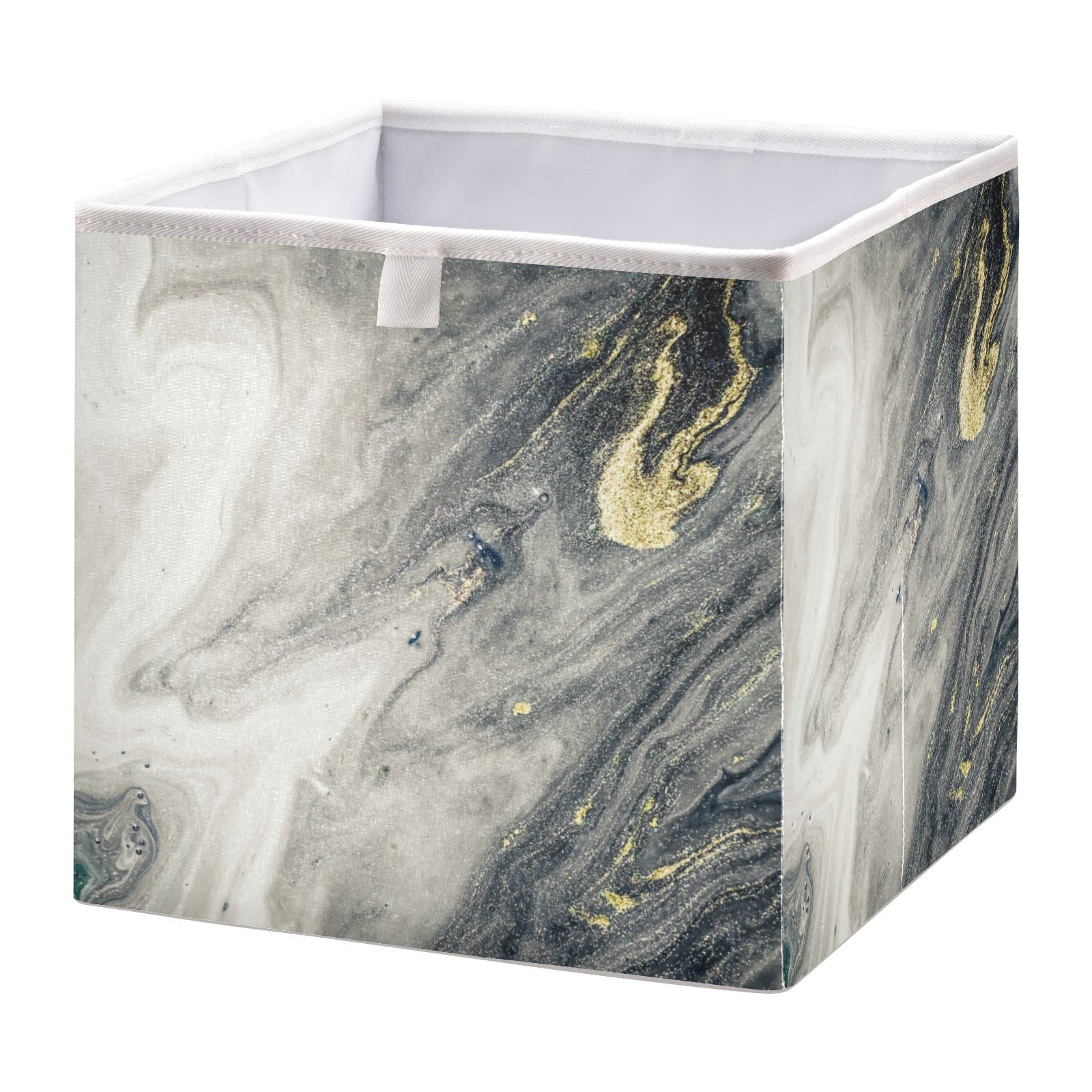 Grey Marble Storage Basket - Collapsible Square Fabric Bin for Home Organization | Perfect for Living Room, Office, and Closet Storage