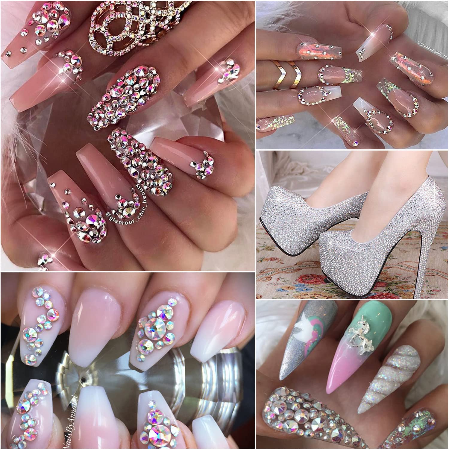 Wugongshan Flat Rhinestones for Nail Art - 1200pcs Sparkling Nail Gems with Tweezers & Pickup Pen - DIY Nail Design Crystal Decorations for Manicure, Pedicure & Nail Salon Use