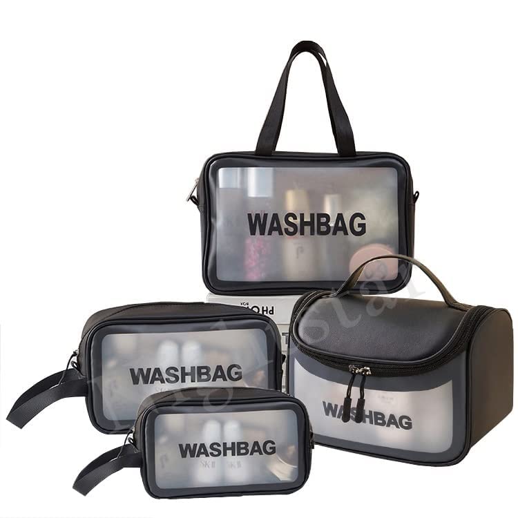Waterproof PVC Cosmetic Bag for Women - Travel Toiletry Organizer (4-Piece Set) - Perfect for Makeup & Grooming on the Go