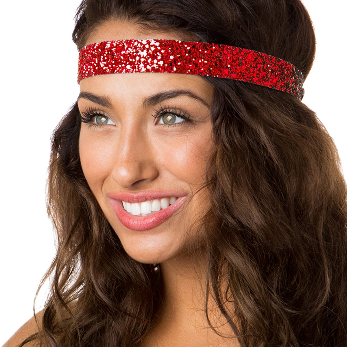 Sparkly Bling Mixed 3pk Adjustable No-Slip Headbands for Women, Girls & Teens - Petite Size - Perfect for Sports, Workouts, School & Everyday Fashion (Bling Glitter Mixed Red)