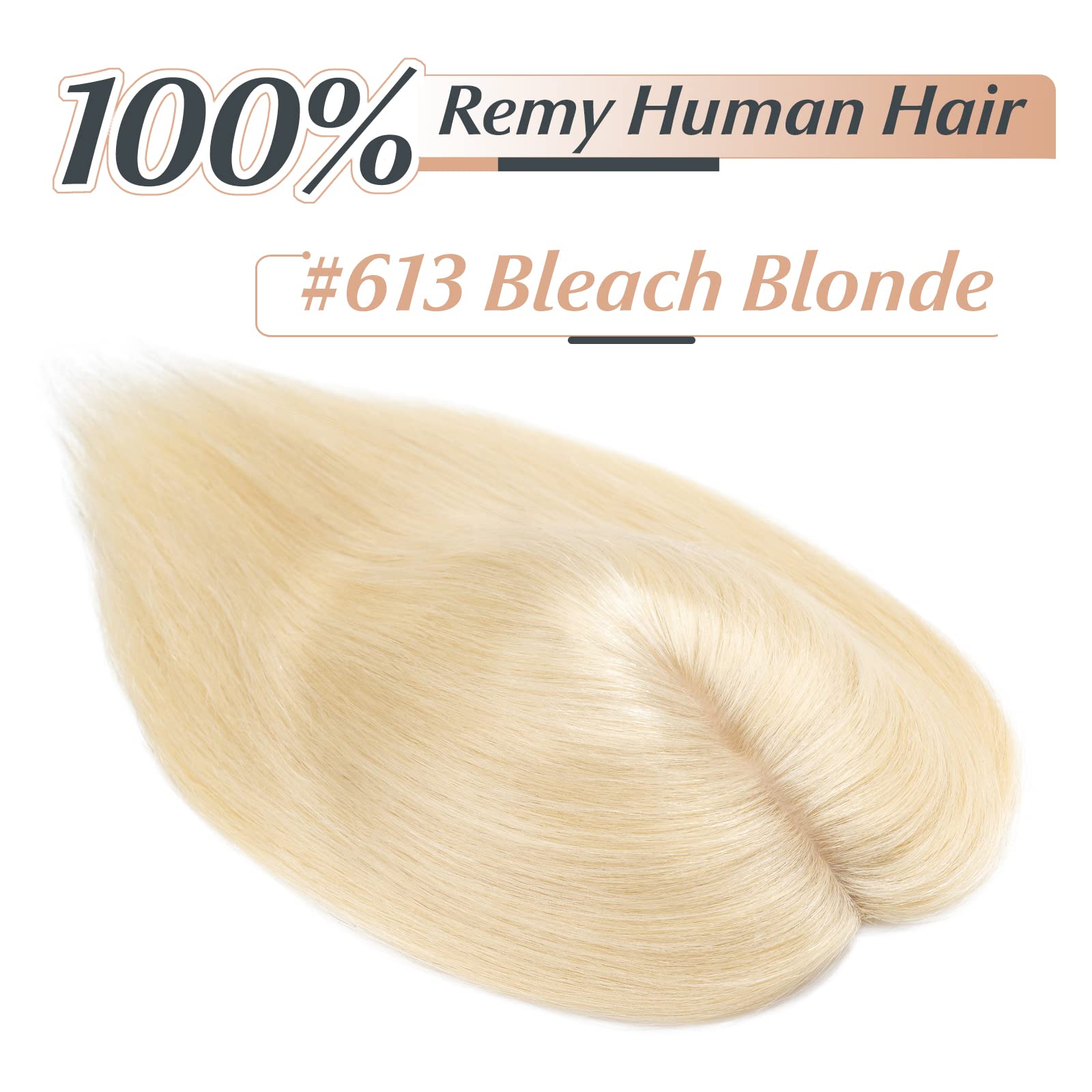 Clip in Human Hair Toppers 6 Inch Straight - Natural Hair Extensions for Thinning Hair & Hair Loss - Ash Blonde #613 - Perfect for Daily Wear, Styling & Covering Gray Hair