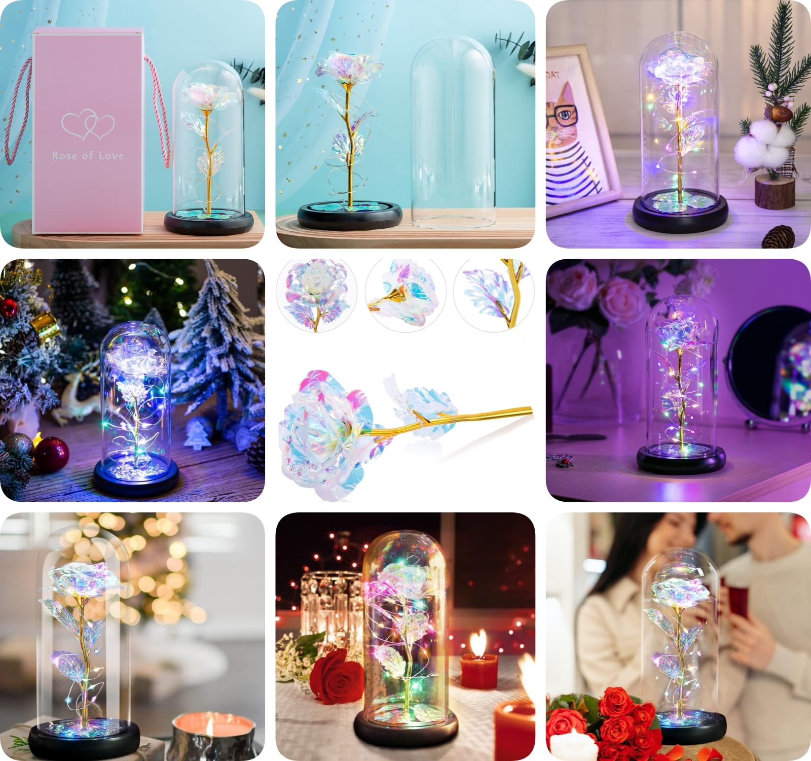 Valentine's Day Rose Gift for Her - Eternal Rose in Glass Dome with LED Lights, Birthday & Anniversary Gift for Women, Girlfriend, Wife or Mom - Perfect for Romantic Occasions, Home Decor & Special Surprises
