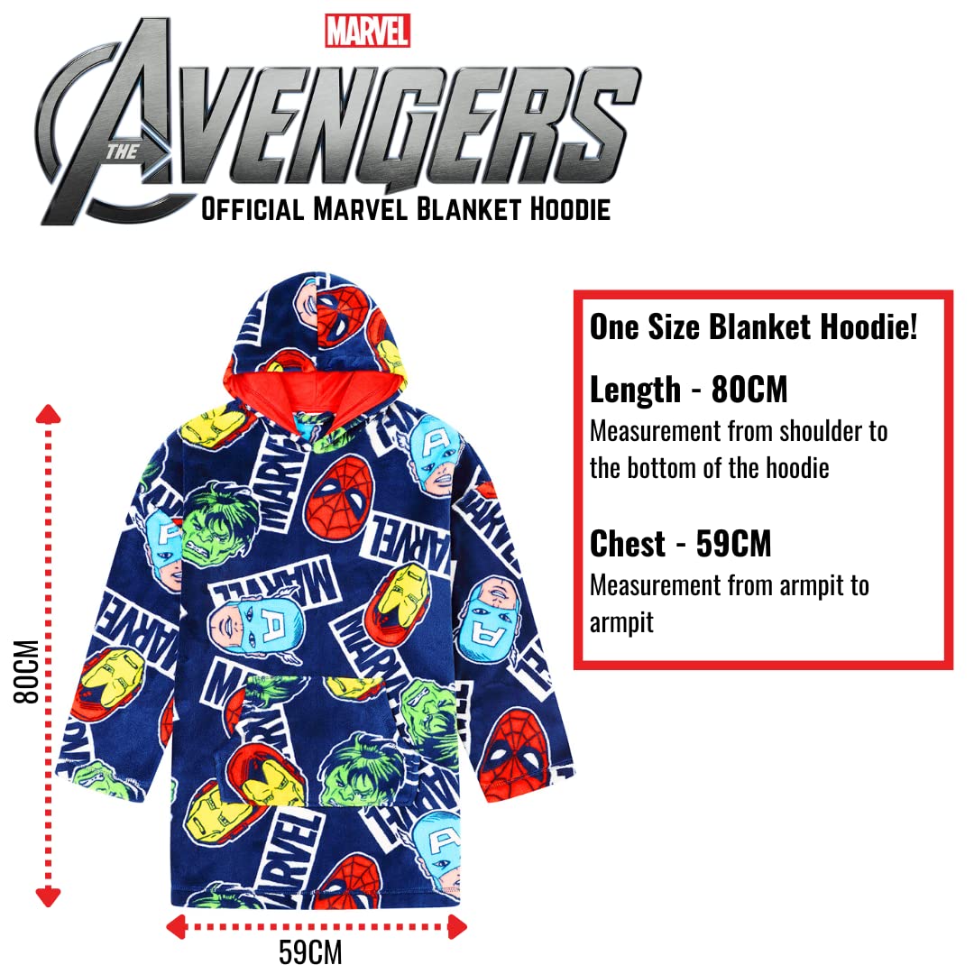 Marvel Avengers Oversized Fleece Hoodie Blanket for Boys - Blue Superhero Costume & Cozy Lounge Wear for Movie Nights, Sleepovers, and Winter Comfort