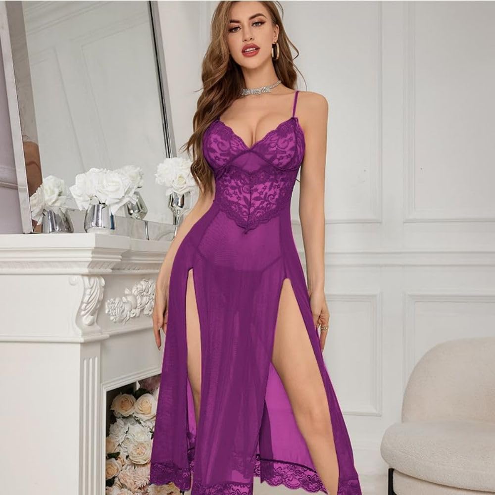 YaShaer Women's Sexy Lace Babydoll Nightgown - Deep V Neck One Piece Sleepwear Dress for Women Sizes S-3XL | Perfect for Valentine's Day, Honeymoon & Romantic Nights