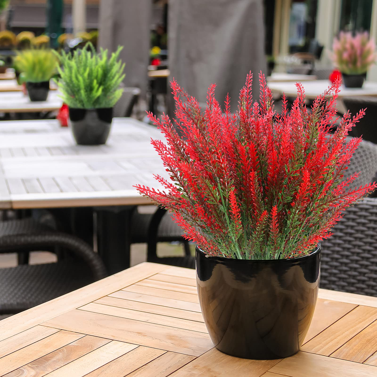 12 Bundles Artificial Lavender Flowers - UV Resistant Faux Plastic Plants for Outdoor Garden, Porch & Window Box Decor (Deep Red) | Perfect for Home, Wedding & Party Decoration
