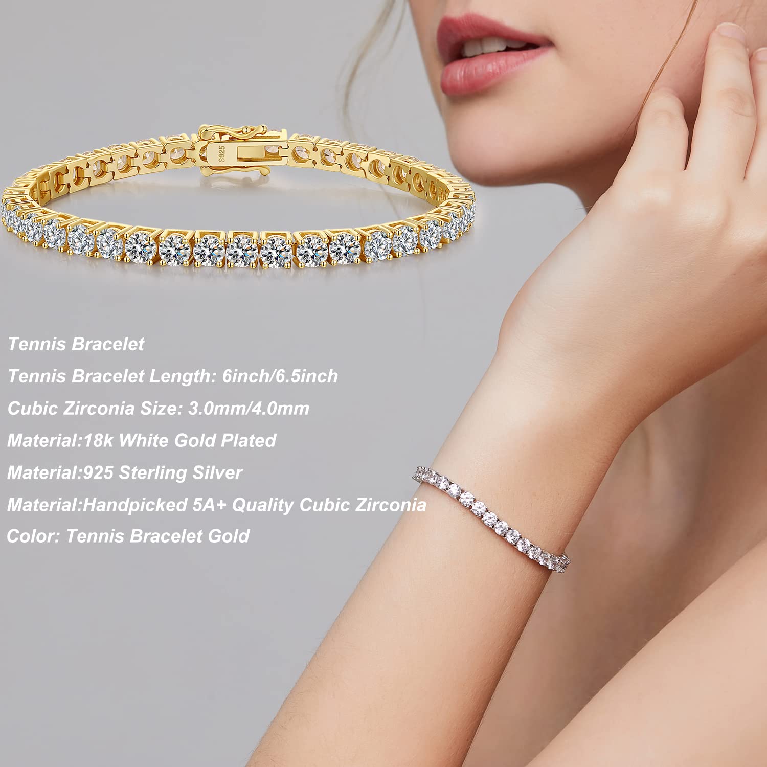 Elegant Rhodium Plated 925 Sterling Silver Cubic Zirconia Tennis Bracelet for Women | Sparkling Deluxe Jewelry Gift for Mom, Wife, Girlfriend | Perfect for Weddings, Anniversaries & Special Occasions