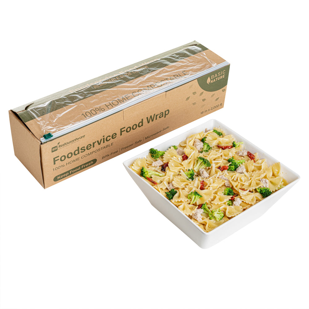 Basic Nature Clear Plastic Food Wrap - Home Compostable, BPA Free, Microwave Safe - 18