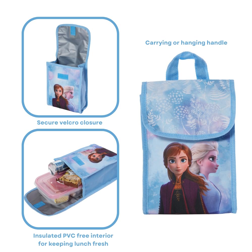Disney Frozen Kids Backpack Set for Girls - 16 Inch School Backpack with Insulated Lunch Bag & Water Bottle (Blue) - Perfect for School, Travel & Outdoor Adventures