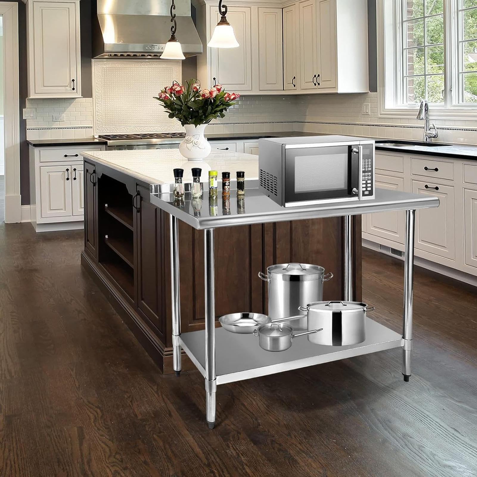 Stainless Steel Work Prep Table 24x20x31 Inches with Adjustable Legs - Commercial Kitchen Equipment for Restaurants, Cafeterias, Hotels & Clean Rooms - Perfect for Food Preparation, Cooking & Workspaces