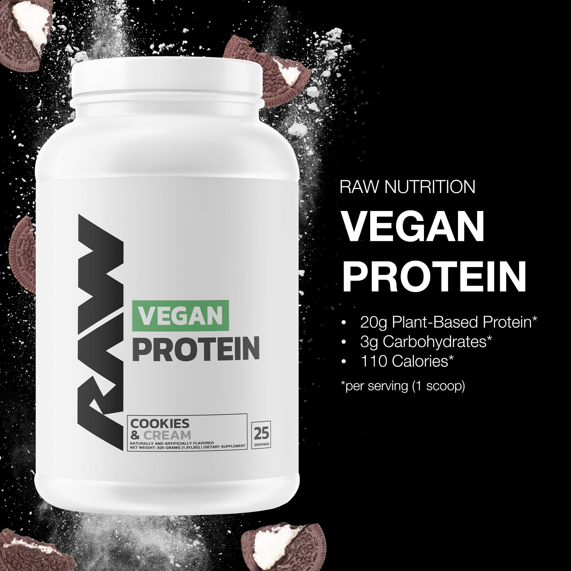Organic Vegan Protein Powder Cookies N Cream - 20g Plant-Based Protein for Muscle Growth & Recovery - Fortified with Vitamins - Low Fat, Low Carb, Natural Flavors - 25 Servings - Perfect for Post-Workout Shakes, Smoothies & Healthy Baking