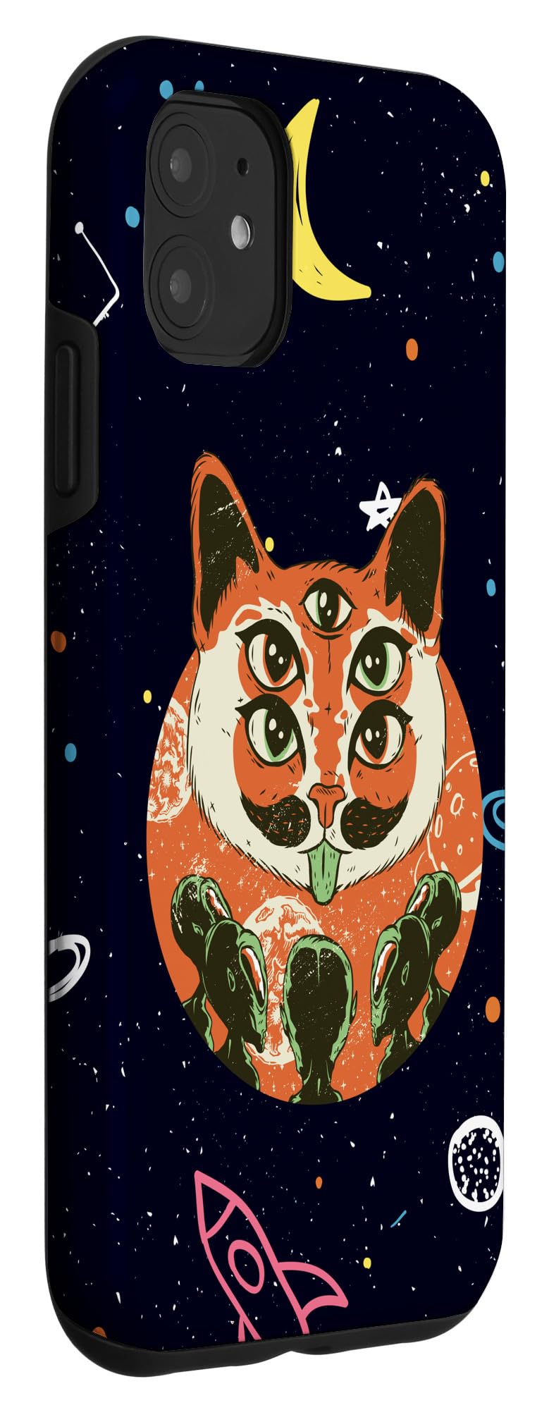 iPhone 11 Case - Cute Cat Universe Design with Alien Spaceship & Cosmic Pet Pattern - Perfect Gift for Cat Lovers & Animal Enthusiasts - Durable Protective Phone Cover for Daily Use, Travel & Work