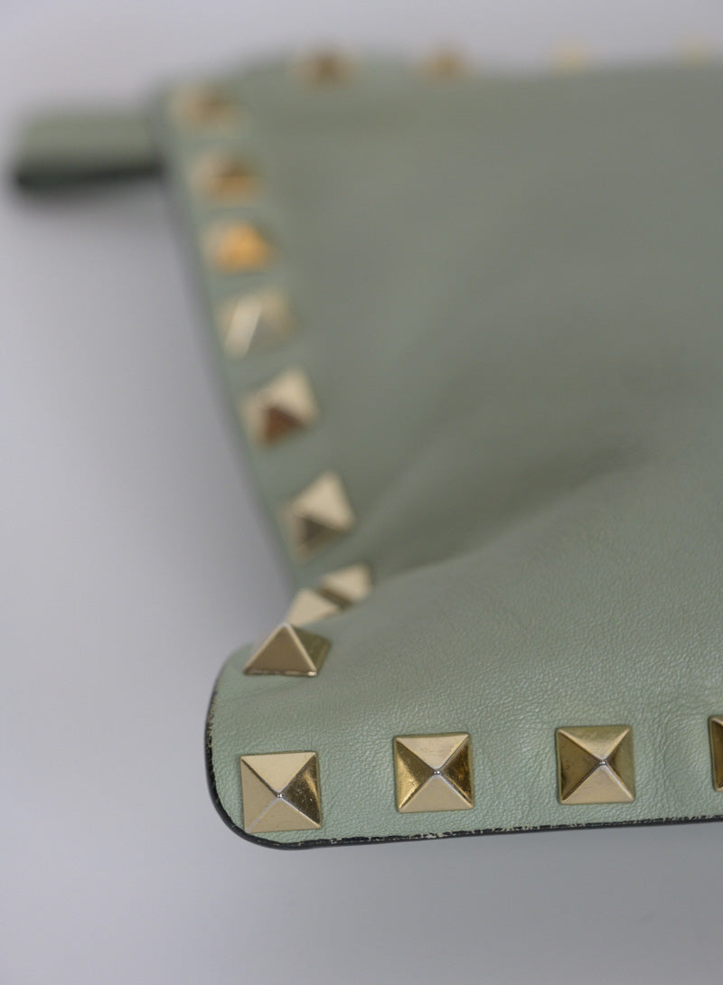 Valentino Rockstud Pochette Handbag in Sage Green - Perfect for Evening Parties & Date Nights