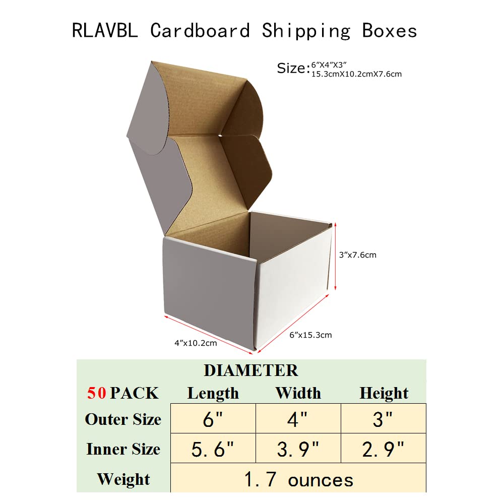 RLAVBL 6x4x3 Inches Small White Corrugated Cardboard Shipping Boxes - Set of 50 Mailer Boxes for Ecommerce, Packaging, and Mailing | Perfect for Small Business, Online Stores & Shipping Lightweight Items