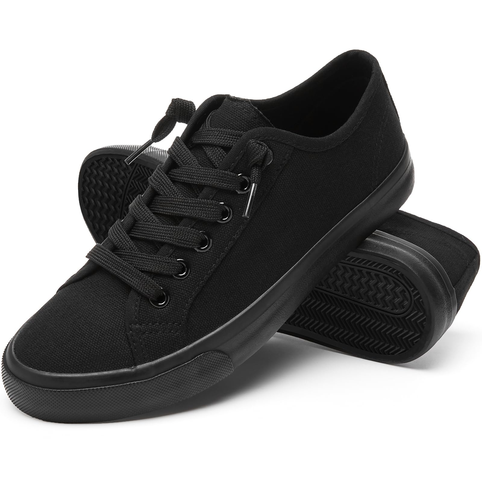 Women's Slip-On Canvas Sneakers - Non-Slip Casual Loafers with Lace-Up Design | White & Black Low Top Fashion Shoes for Everyday Wear | Perfect for Walking, Travel & Office Outfits