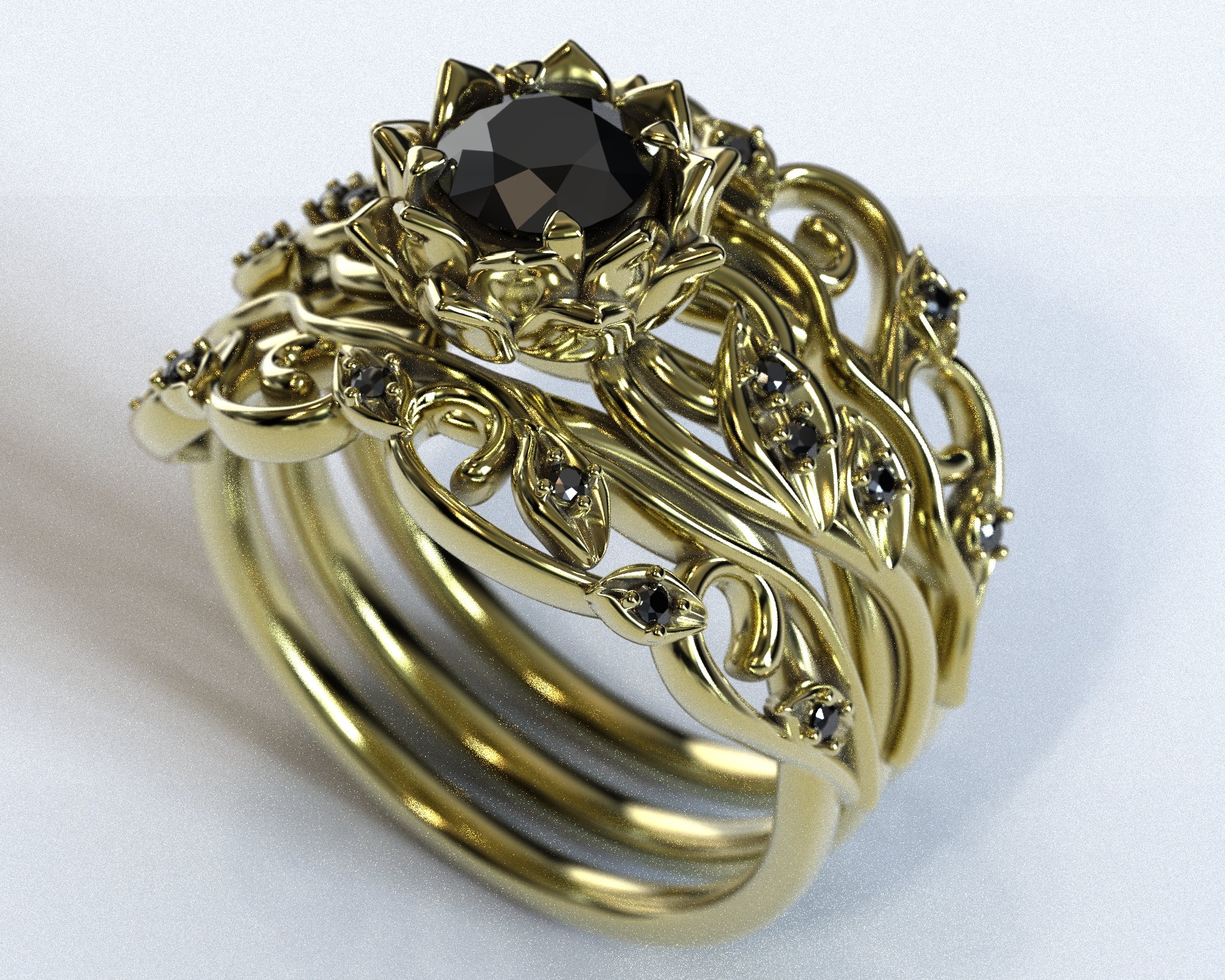 Black Diamond Flower Bridal Ring Set - Elegant Wedding Band & Engagement Ring for Women | Perfect for Proposals, Anniversaries & Romantic Occasions