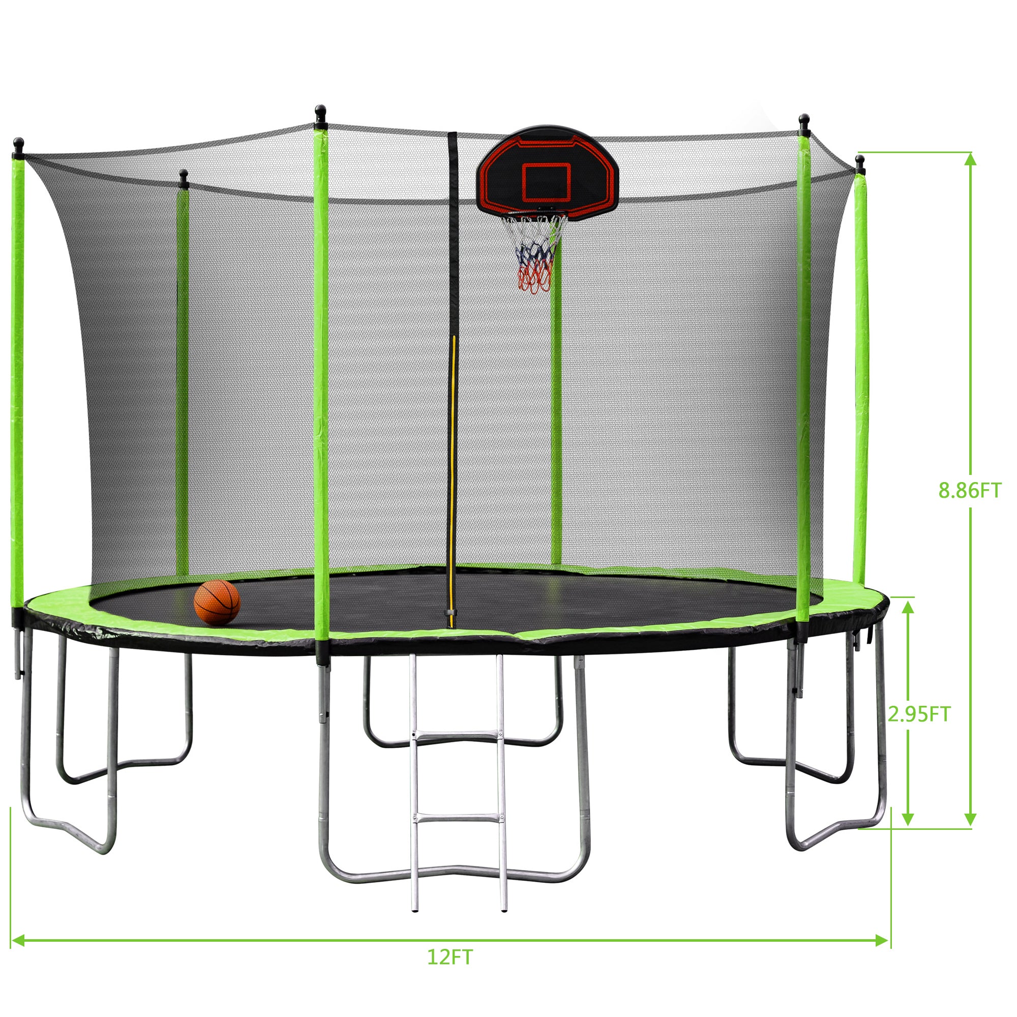12ft Green Trampoline for Outdoor Fun - 2023 Best Bounce & Jumping Experience for Kids & Adults - Perfect for Backyard, Garden & Playground