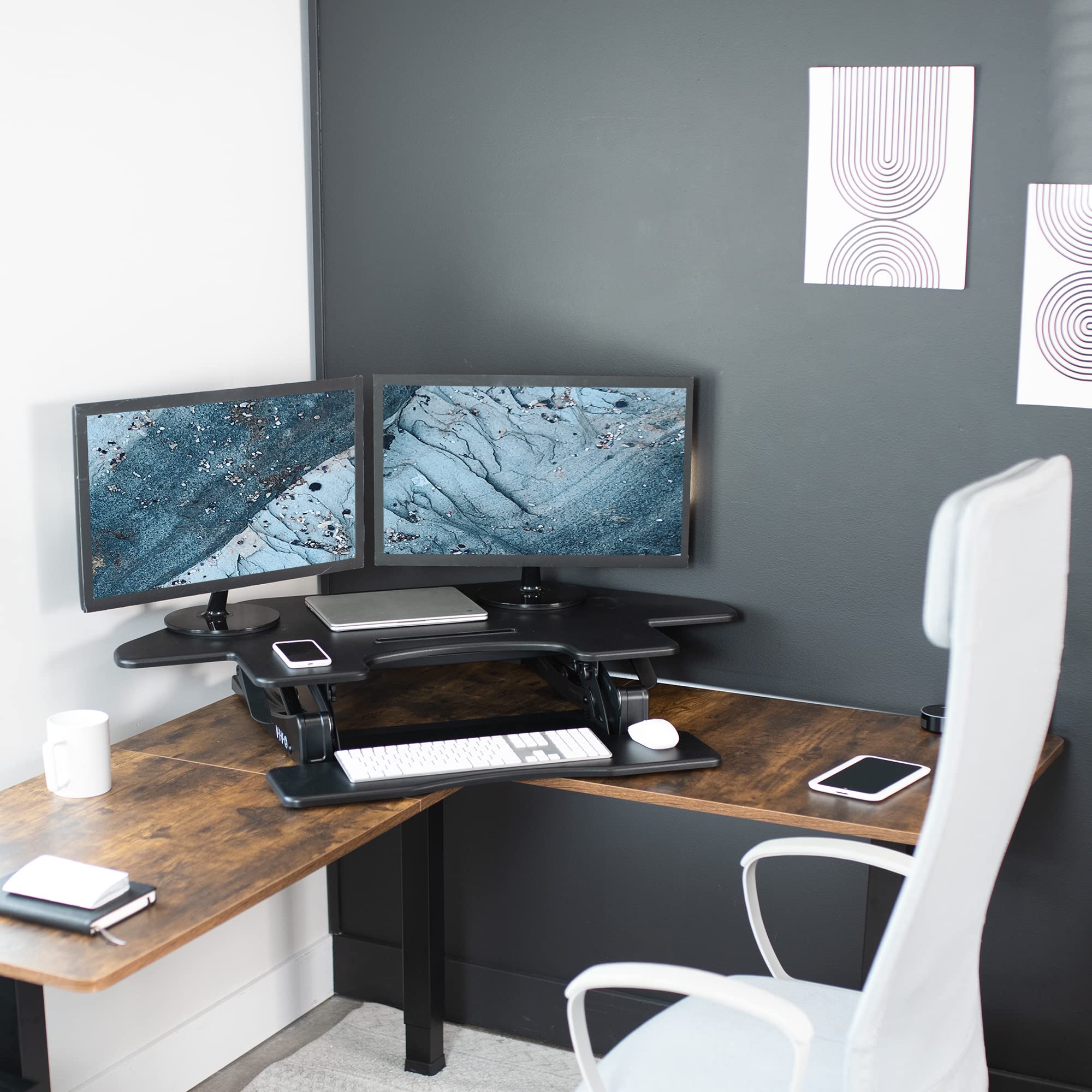 VIVO V Series 43 Inch Adjustable Standing Desk Converter - Black (DESK-V000VC) | Quick Sit to Stand Workstation for Dual Monitors | Perfect for Home Office, Gaming & Workspace Ergonomics