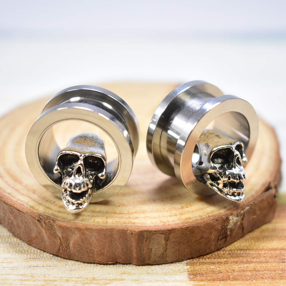 3D Skull Ear Tunnels and Plugs - 8-24mm 2Pcs Ear Stretching Expander for Piercing - Perfect for Gauging, Body Modification and Alternative Fashion Styles