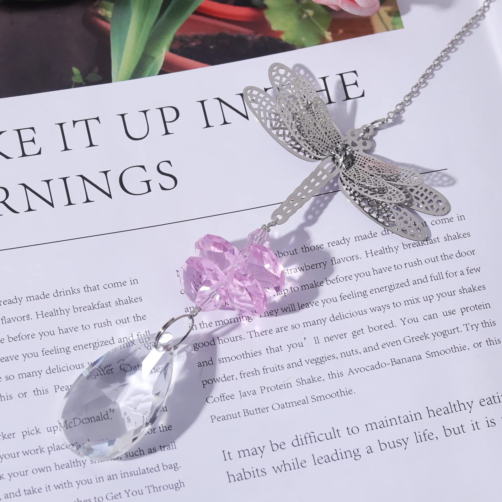 Pink Crystal Dragonfly Suncatcher - Handmade Window Hanging Ornament, Rainbow Maker for Home Decor, Valentine's Day & Birthday Gift (Perfect for Living Room, Bedroom, Nursery & Office Windows)