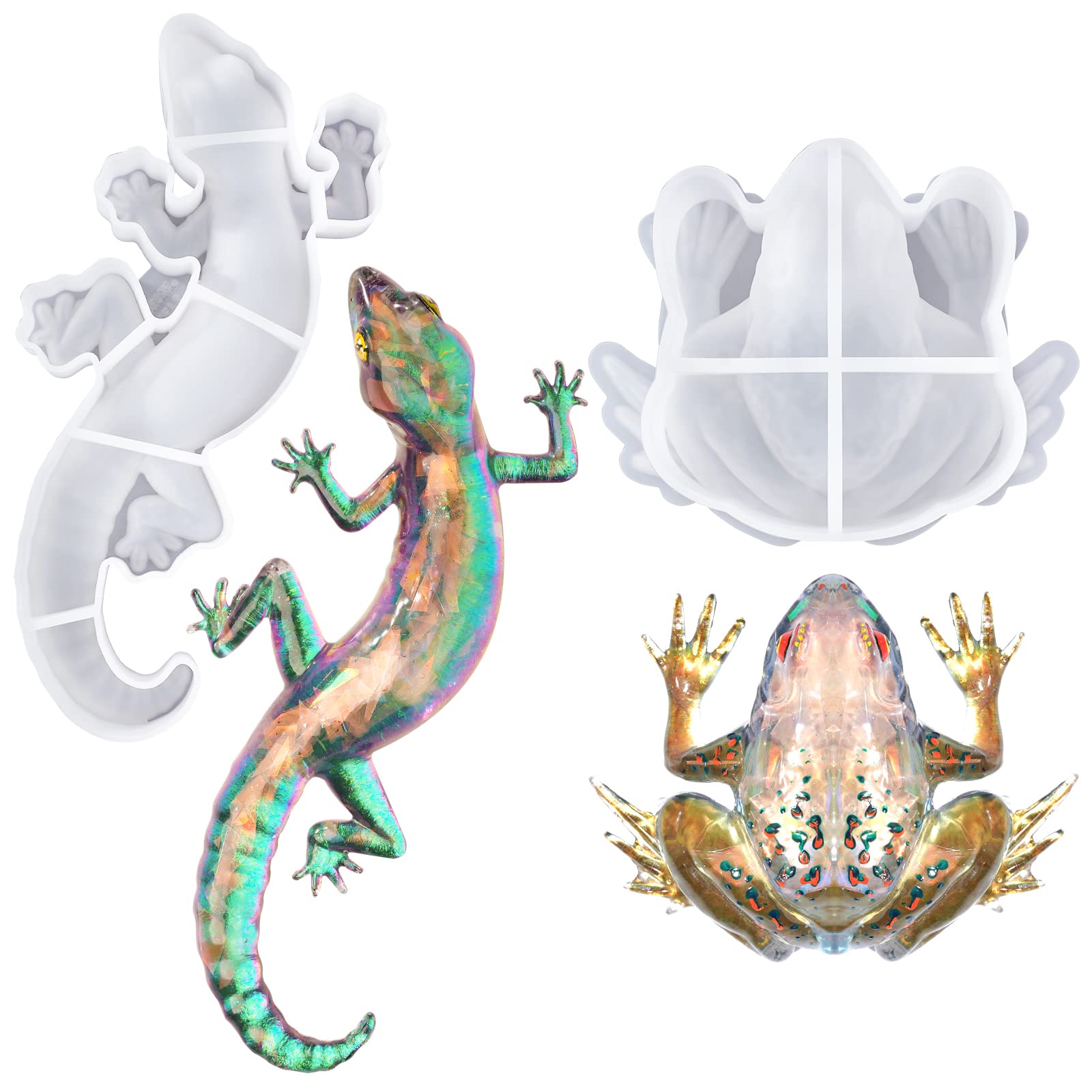 LET'S RESIN Silicone Molds for Epoxy Resin - 2 Pcs Realistic 3D Frog & Lizard Shapes - DIY Animal Resin Molds for Wall Decor, Desktop, Cabinets - Perfect for Home Decor, Craft Projects & Unique Gifts