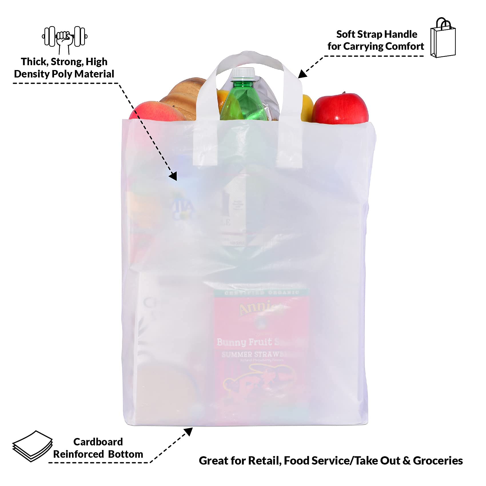 Premium White Plastic Shopping Bags with Handles - 12