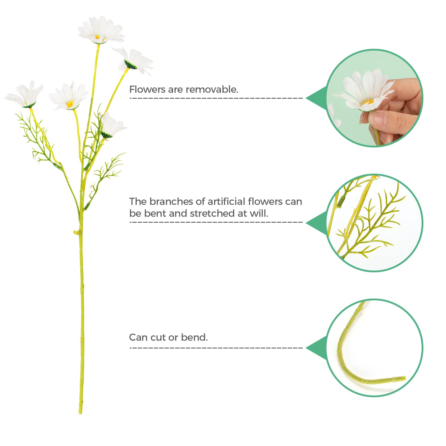 8pcs Artificial Daisy Chamomile Silk Flower Bouquet - Realistic Fake Flowers for Home Decor, Wedding, Party & Table Centerpiece Decoration | Perfect for Spring, Farmhouse, Boho & Rustic Themes