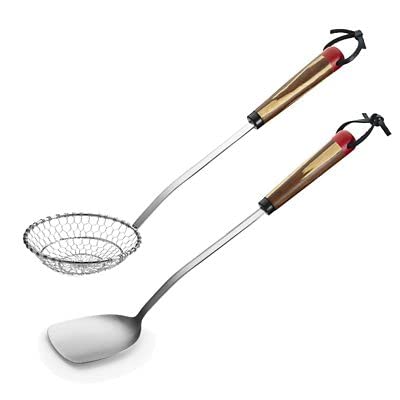 LAKELAND Prue’s World 2-Piece Stainless Steel Wok Utensil Set - Skimmer & Turner for Stir-Frying, Deep Frying & Asian Cooking - Professional Kitchen Tools for Home Chefs