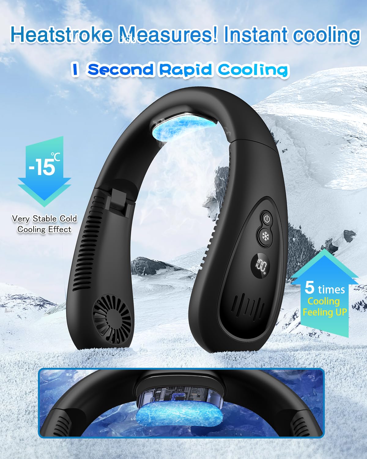 Portable Neck Air Conditioner Fan - 360° Cooling Airflow with Rechargeable 5000mAh Battery, Hands-Free Bladeless Wearable Mini Fan for Men, Women & Kids - Perfect for Home, Office, Outdoor Sports & Travel