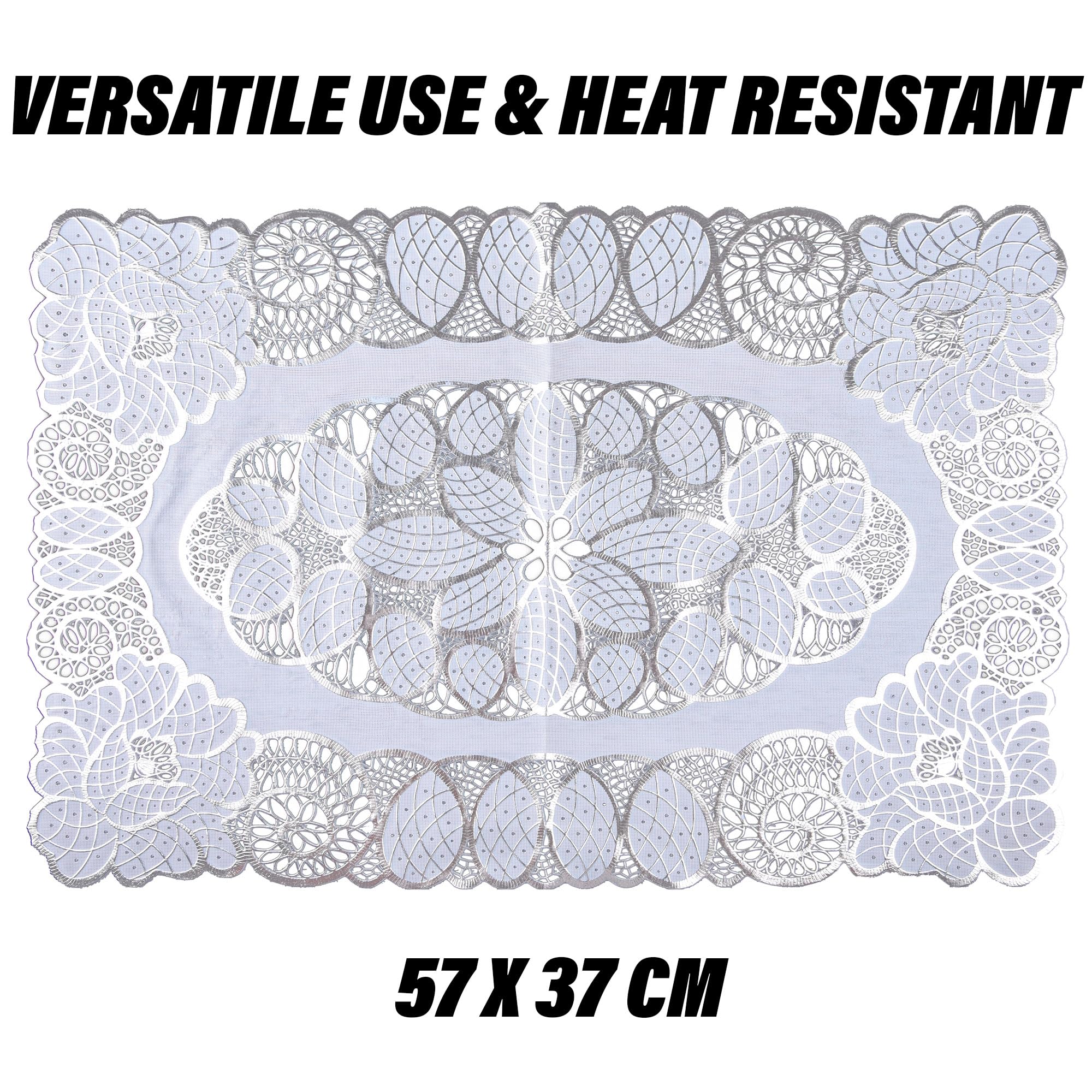Premium Kuber Industries Placemat Set - 4-Piece Silver Dining Table Mats (14x20 Inches) for Elegant Kitchen & Dining Room Decor | Perfect for Everyday Meals, Dinner Parties & Holiday Gatherings