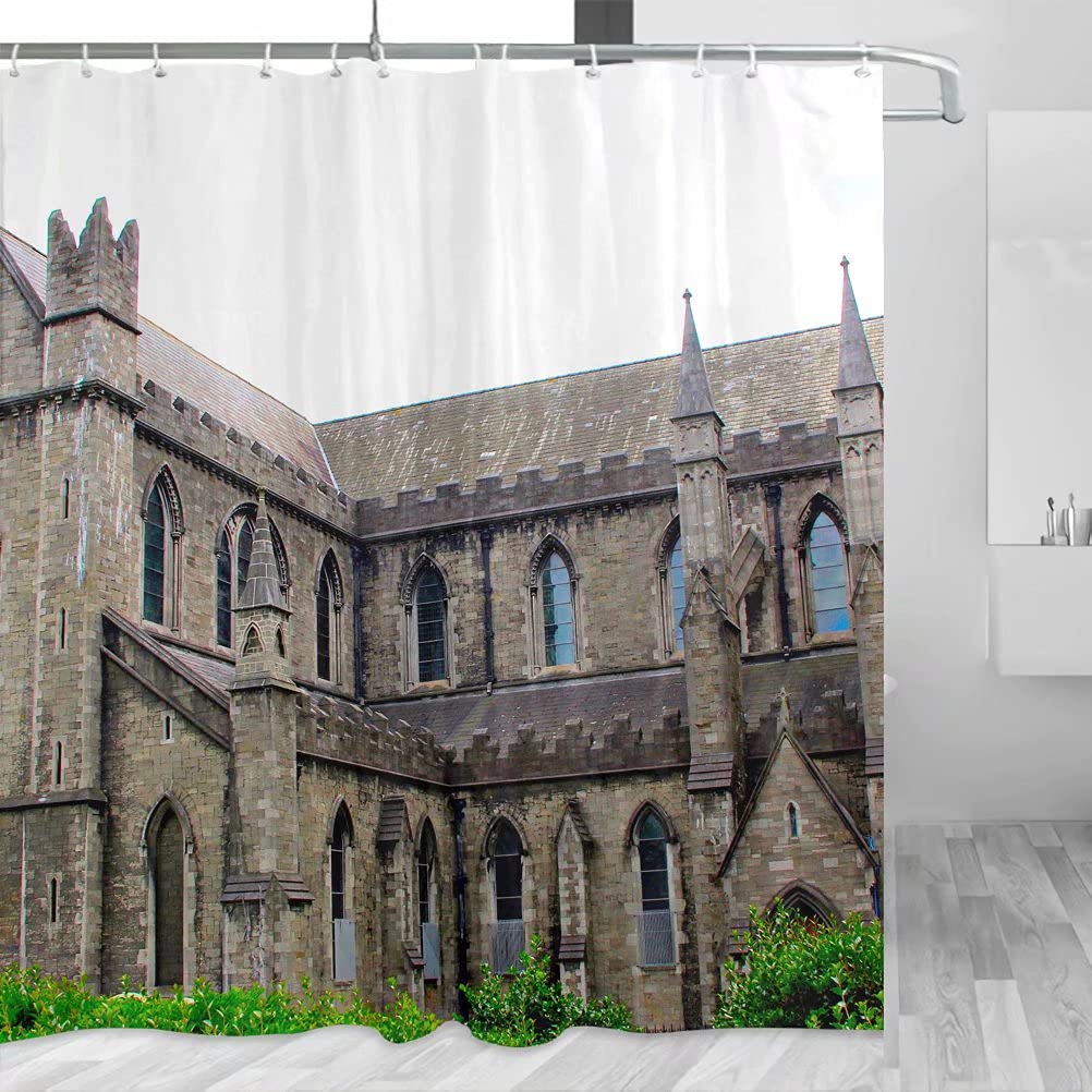 Dublin Ireland Cathedral Print Shower Curtain Set - 72x72 Inch Waterproof Polyester Bathroom Decor with Hooks (YL-02946) - Perfect for Travel Gifts & Themed Home Decor