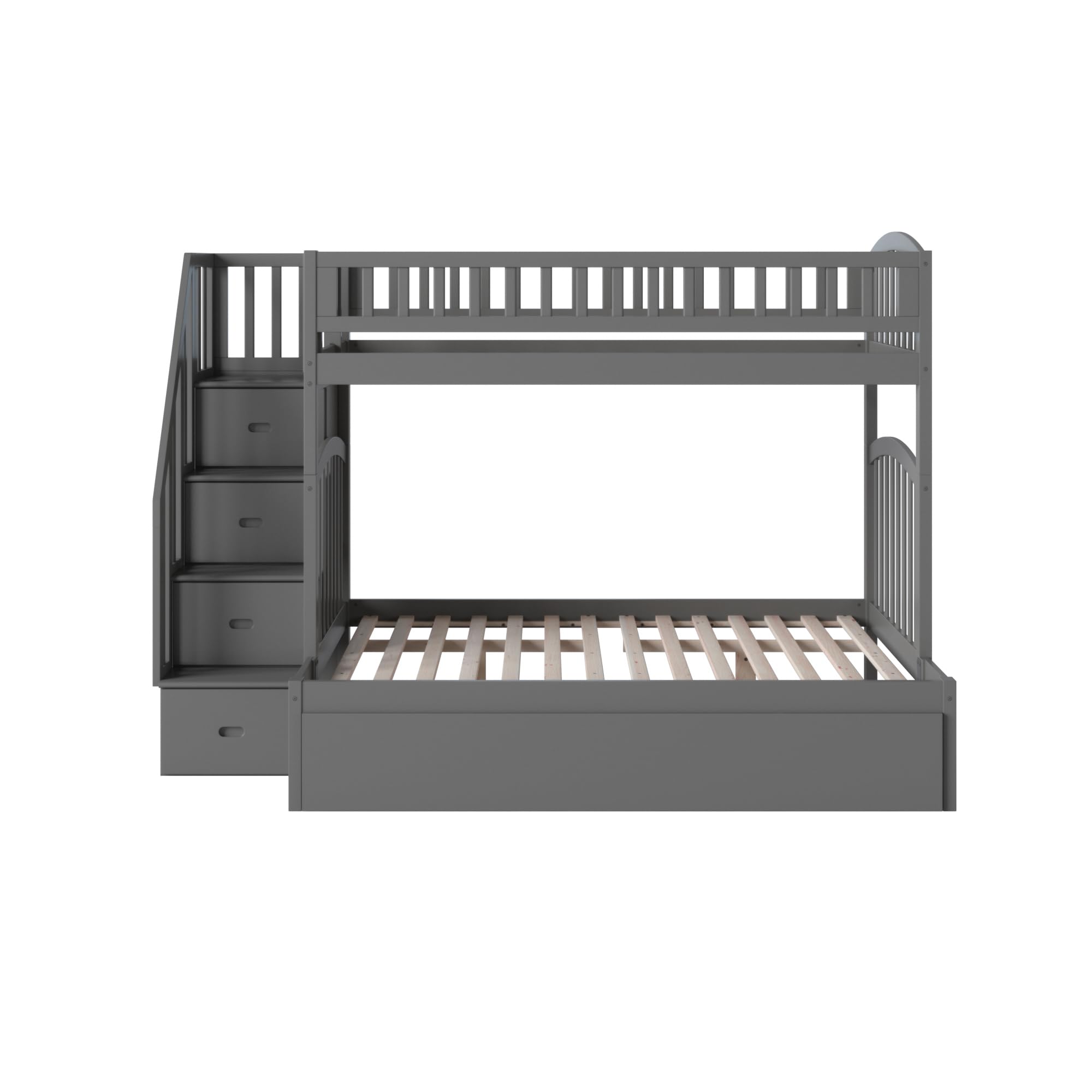 AFI Westbrook Twin Over Full Staircase Bunk Bed with Trundle & USB Charger - Space-Saving Grey Kids Bedroom Furniture for Sleepovers & Small Rooms