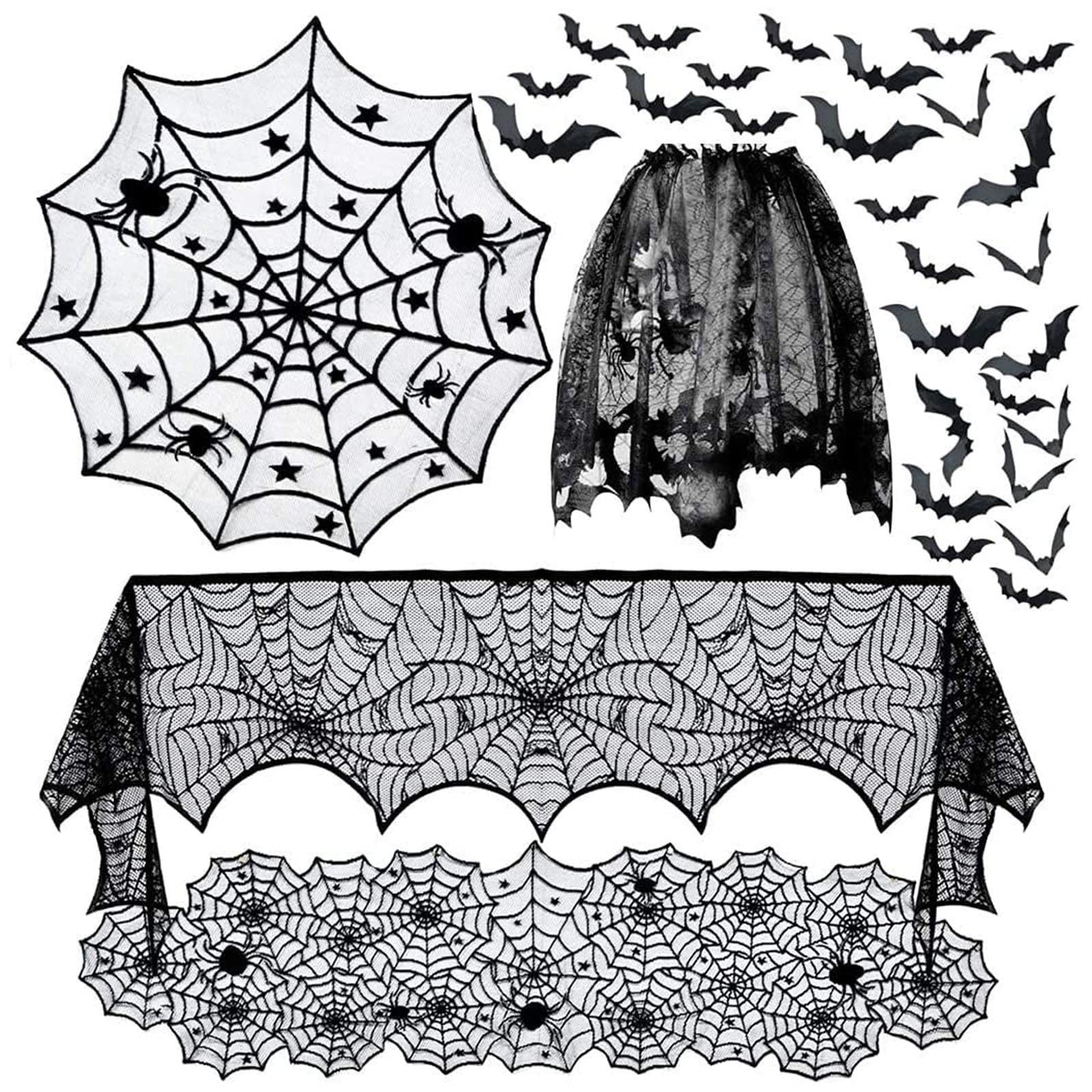 Halloween Decorations - Elegant Black Lace Tablecloths, Table Runners, Curtains, Door Drapes, Fireplace Scarves & Lampshades for Spooky Party Decor | Perfect for Halloween Home Decor, Gothic Weddings & Themed Events