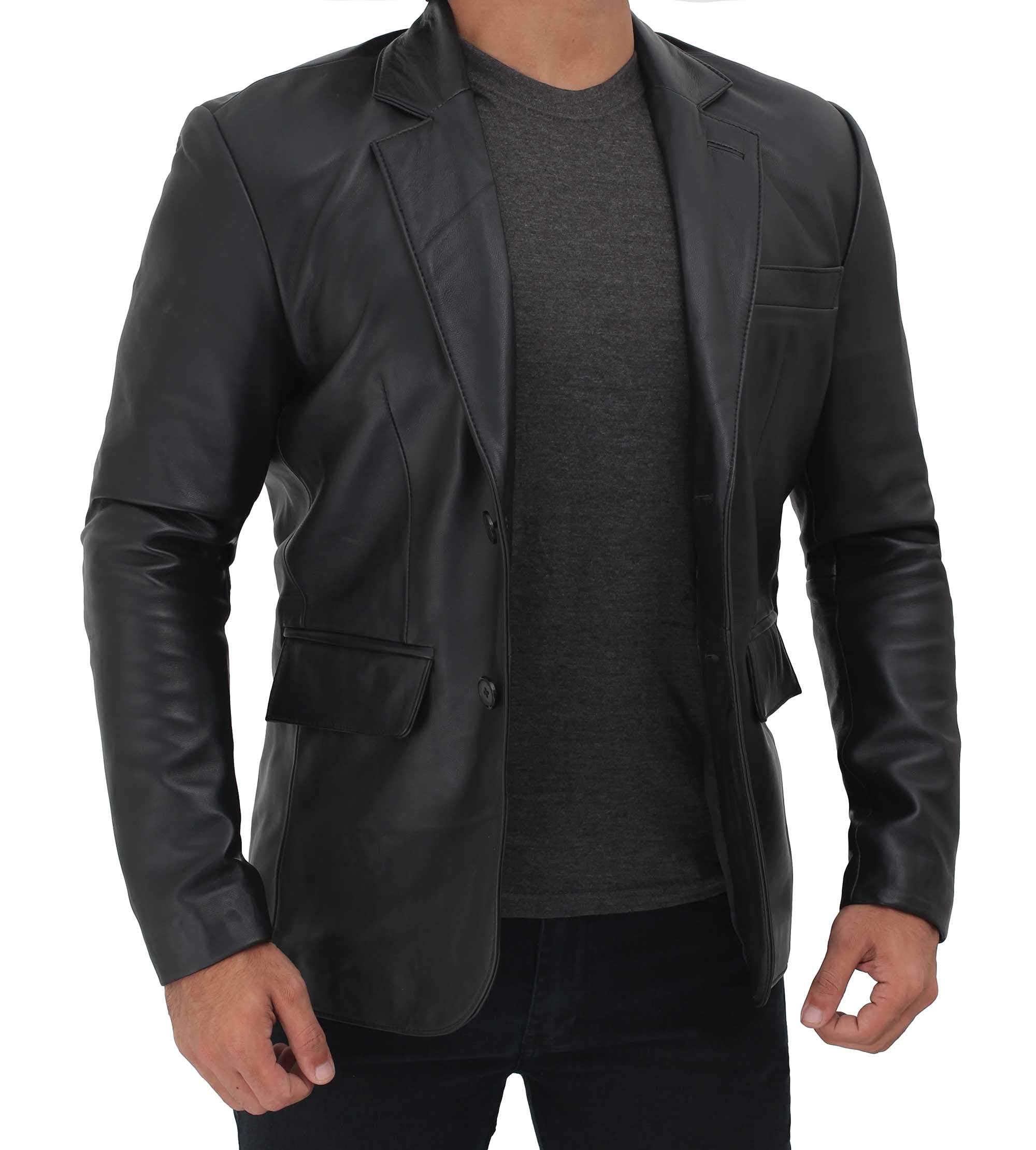 Decrum Genuine Lambskin Leather Blazer for Men - Premium Brown & Black Leather Jacket | Formal & Casual Wear for Business, Office & Night Out