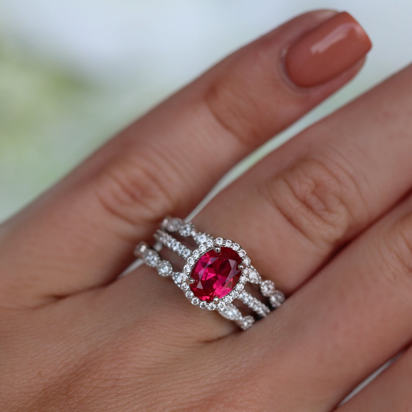 14K White Gold Iris Oval Ruby Engagement Ring - Perfect for Proposals, Anniversaries & Romantic Gifts