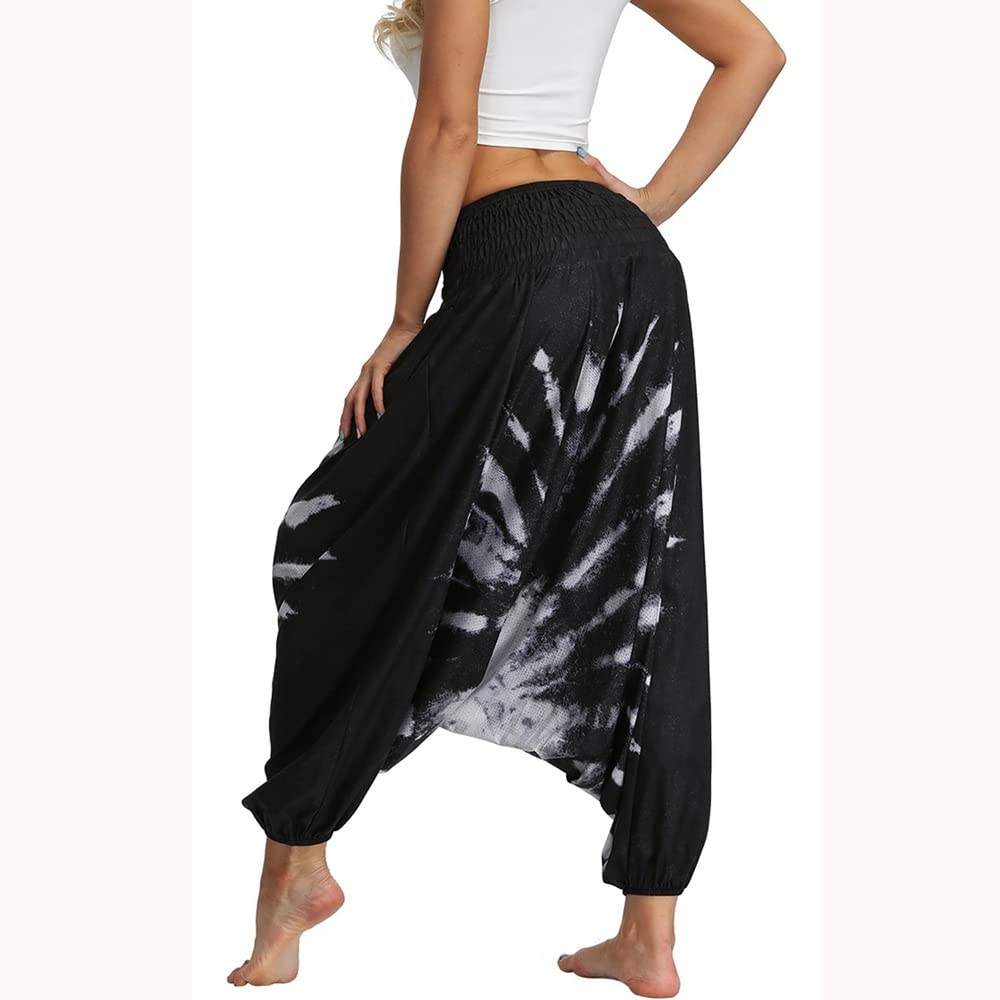 WPYYI Women's Boho Harem Yoga Pants - Loose Fit Hippie Palazzo Casual Beach Pants for Yoga, Sports & Travel - Black One Size - Perfect for Yoga, Beach Outings & Relaxing at Home