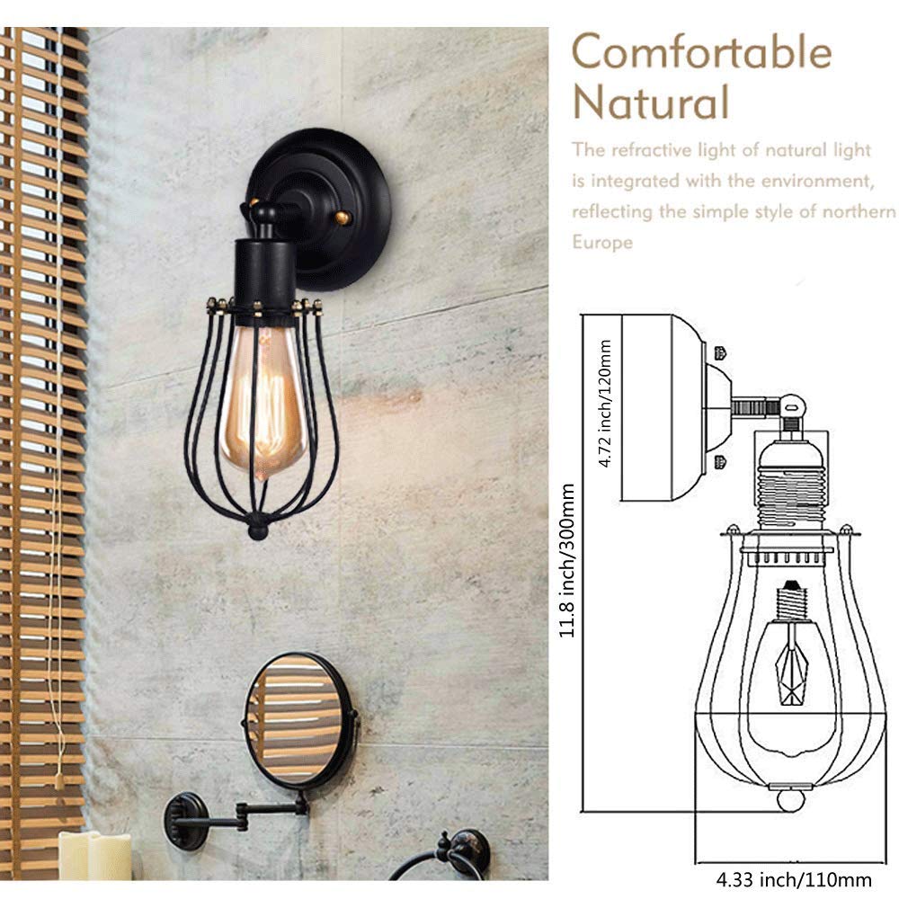 Vintage Industrial Wall Sconce - Single Head Edison Bulb Reading Light for Restaurant, Bar, Balcony & Hallway | Classic Metal Wall Lamp with Artistic Shadow Effect | Perfect for Ambient Lighting in Cafes, Bedrooms & Entryways