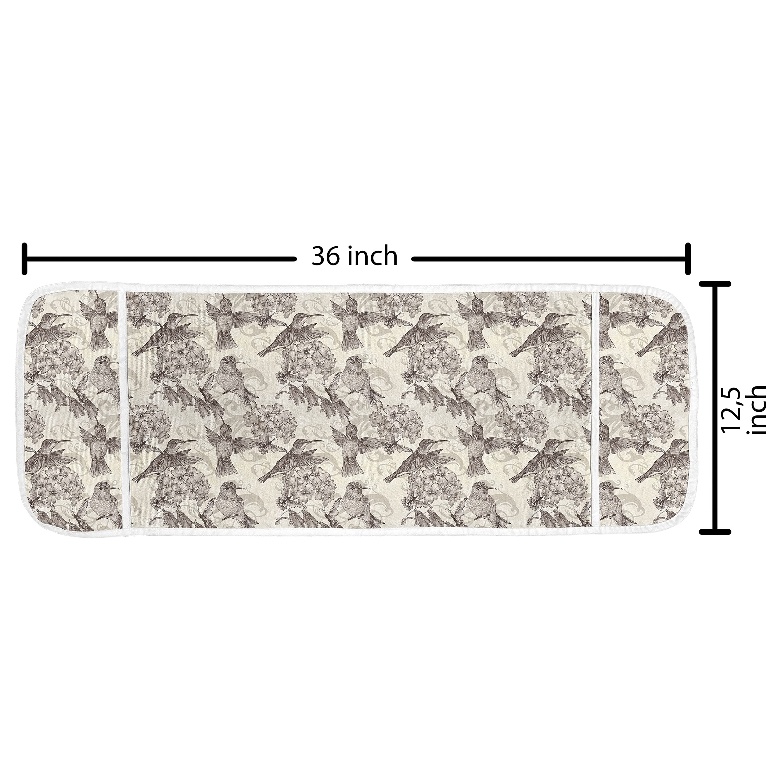 Ambesonne Birds Microwave Cover - Sepia Style Ruby-Throated Hummingbirds & Hydrangea Design, Waterproof Kitchen Organizer with Pockets, 36