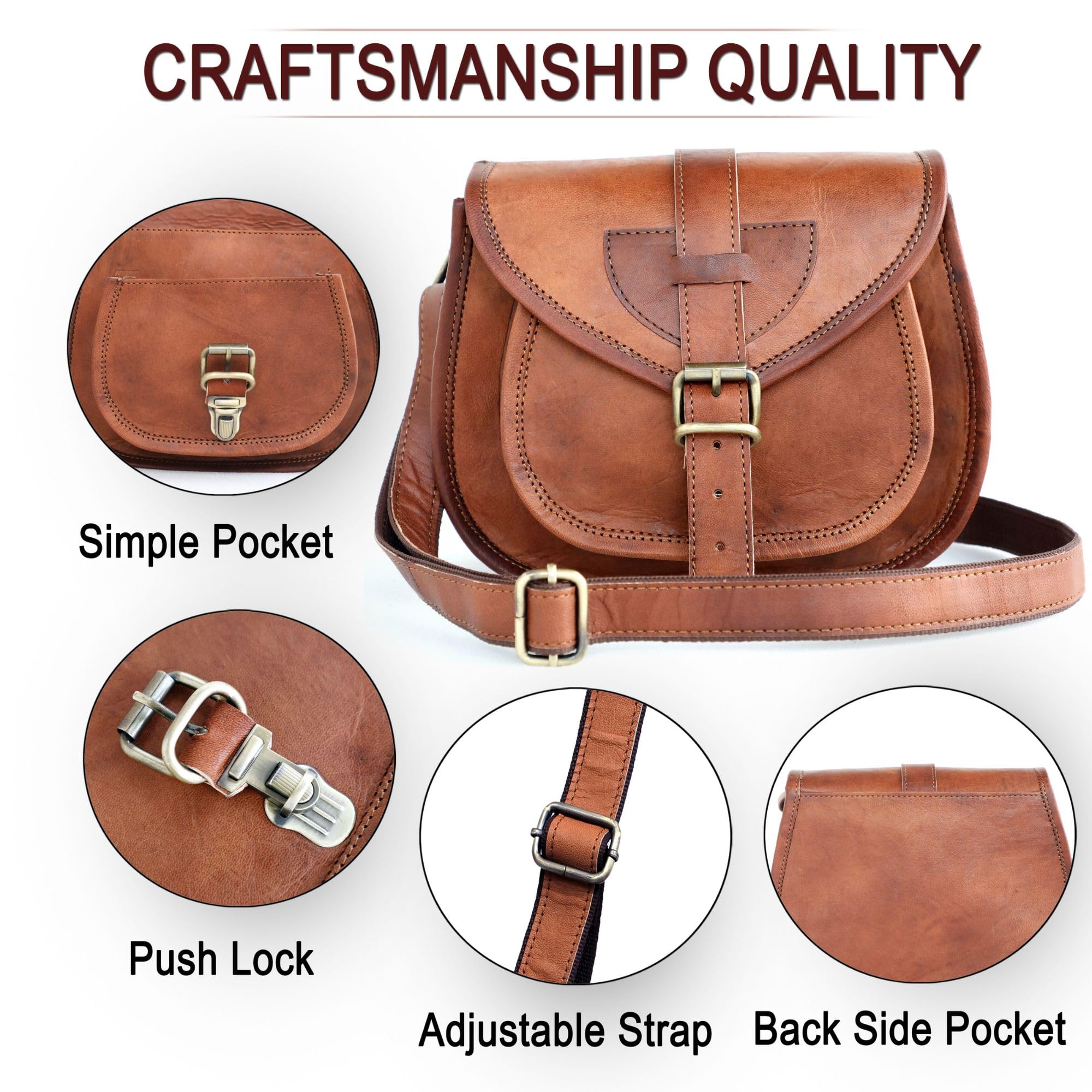 Vintage Brown Leather Satchel for Women - Crossbody Handbag for Daily Use & Travel