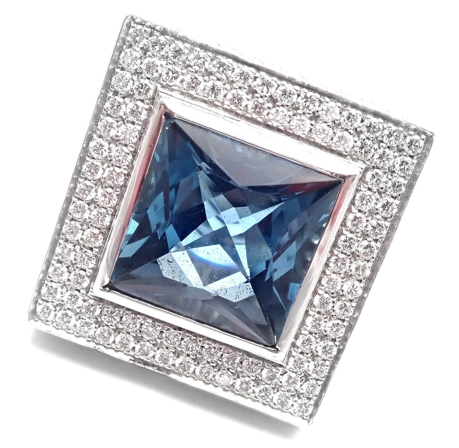 Authentic Pasquale Bruni 18K White Gold Diamond & London Blue Topaz Statement Ring for Women | Luxury Bridal Jewelry & Anniversary Gift | Perfect for Weddings, Engagements & Special Occasions