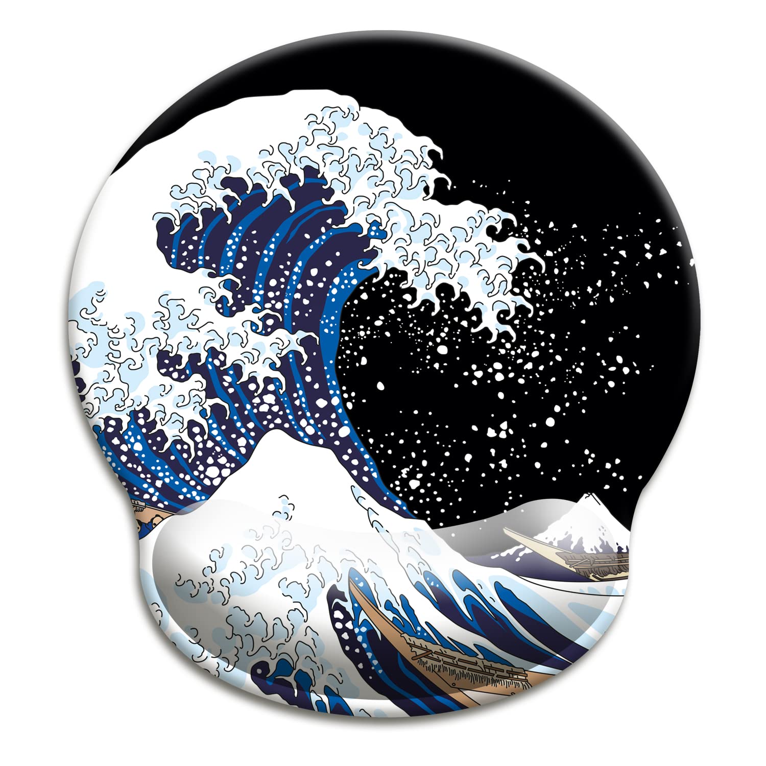HOPONY Ergonomic Gel Mouse Pad with Wrist Support - Comfortable Non-Slip Computer Mousepad for Laptop & PC - Pain Relief Wrist Rest (9x10 Inch, Great Wave Design) - Perfect for Office Work, Gaming & Long Computer Sessions