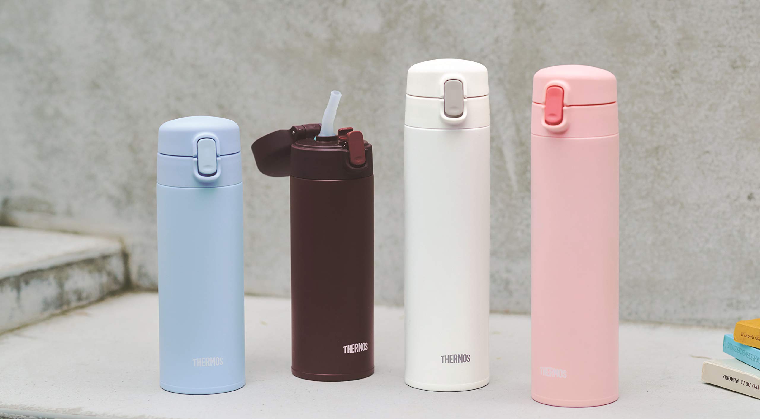 Thermos FJM-450 WH Vacuum Insulated Stainless Steel Water Bottle with Straw, 15.9 oz (450ml) - Keeps Drinks Cold for 24 Hours - Perfect for Gym, Hiking & Outdoor Activities - White