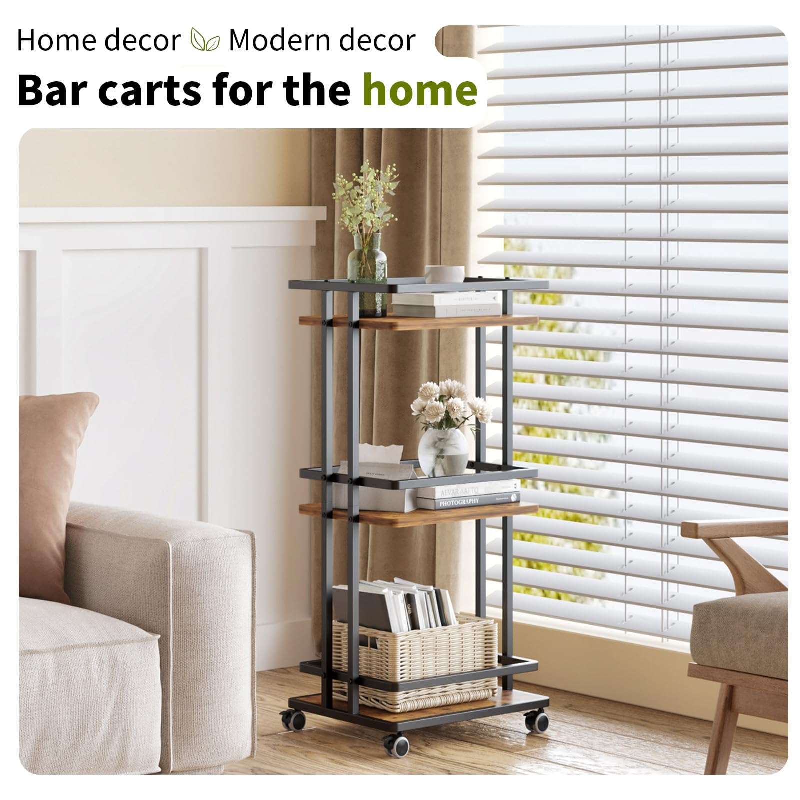 3-Tier Rolling Bar Cart with Wheels & Storage Shelves - Mobile Beverage Station for Coffee, Wine & Home Entertainment - Perfect for Living Room, Kitchen & Party Hosting
