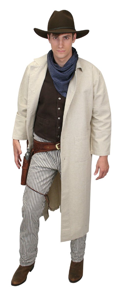 Historical Emporium Men's Classic Cotton Duster Coat - Vintage Western Style Long Trench Coat for Cowboy, Steampunk & Historical Reenactment Costume
