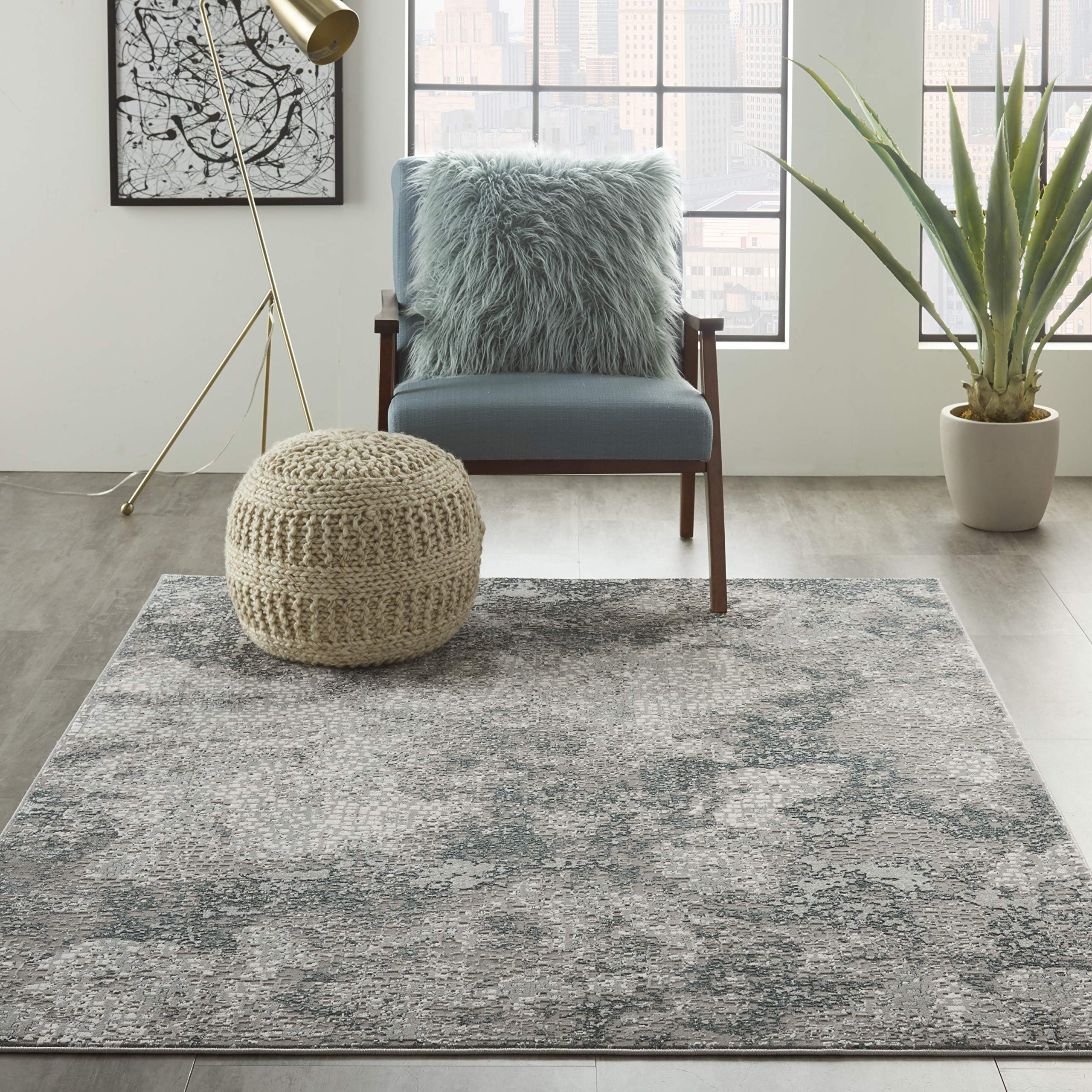 Michael Amini Nourison MA90 Uptown Abstract Grey Area Rug 5' x 7' (5'3