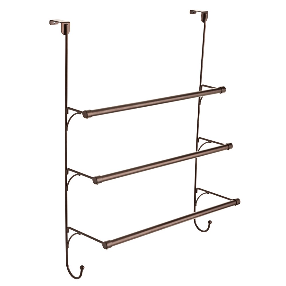 Franklin Brass Triple Over the Door Towel Rack with Hooks - 3-Tier Bronze Bathroom Organizer for Hand Towels, Robes & Accessories (1-Pack) - Perfect for Small Bathrooms, Laundry Rooms & Closet Storage 193153-CBZ