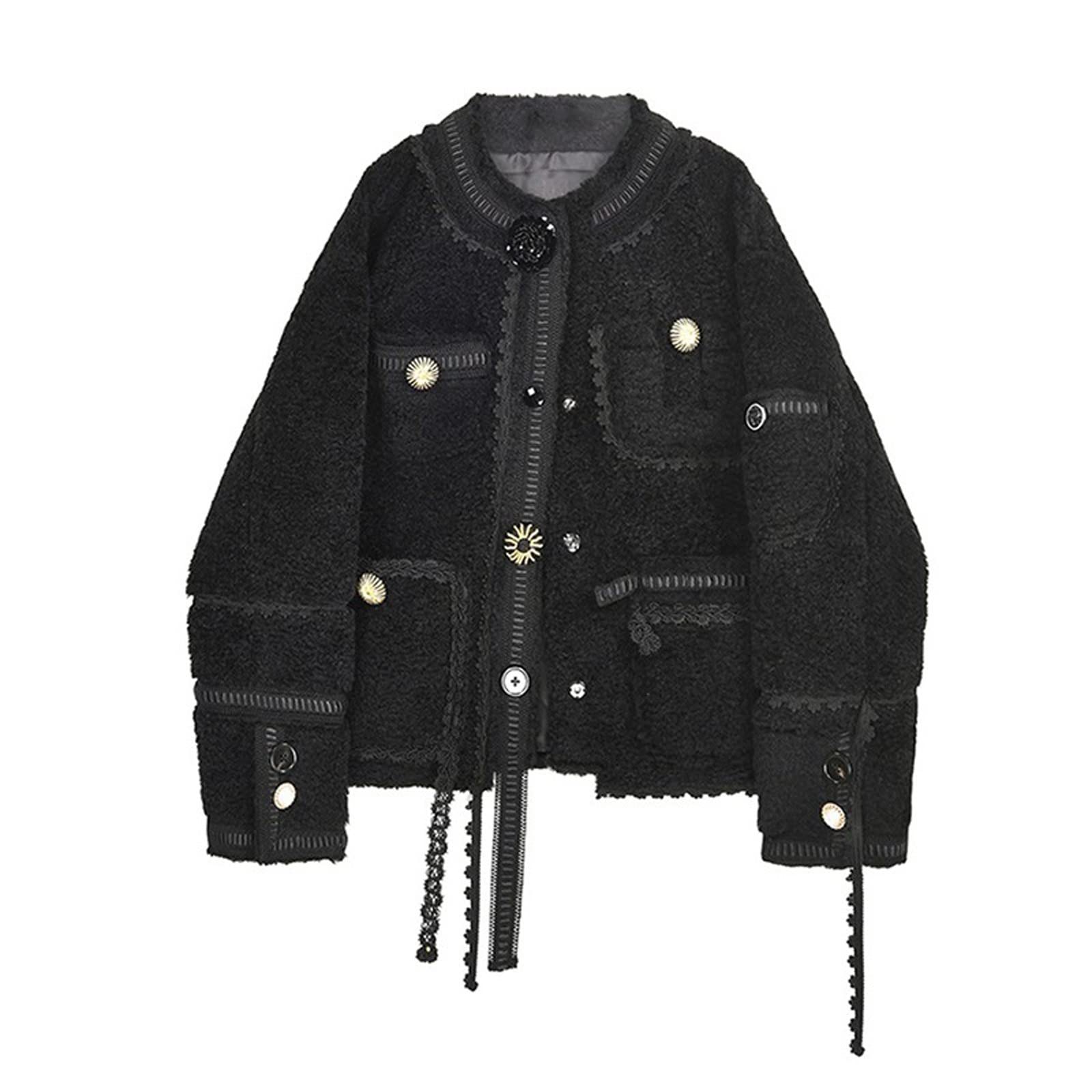 Elegant Lace Patchwork Cardigan for Women - Stylish Casual Button-Up Thick Coat - Perfect for Office, Dates & Fall Layering (Size S)