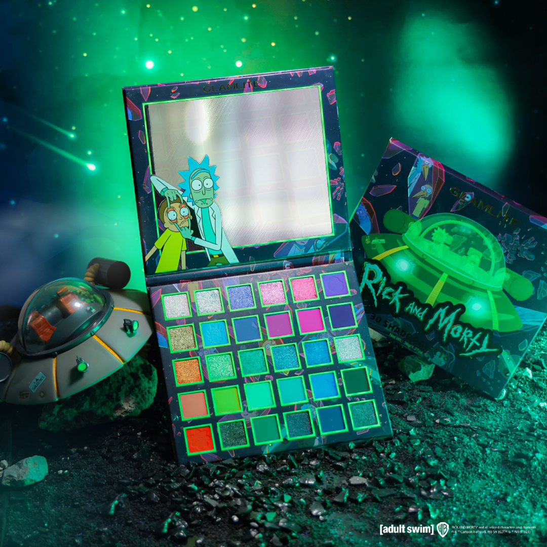 Rick and Morty x Glamlite 30 Shade Eyeshadow Palette | Vibrant Colors for Cosplay & Everyday Makeup | Perfect for Halloween & Comic Con