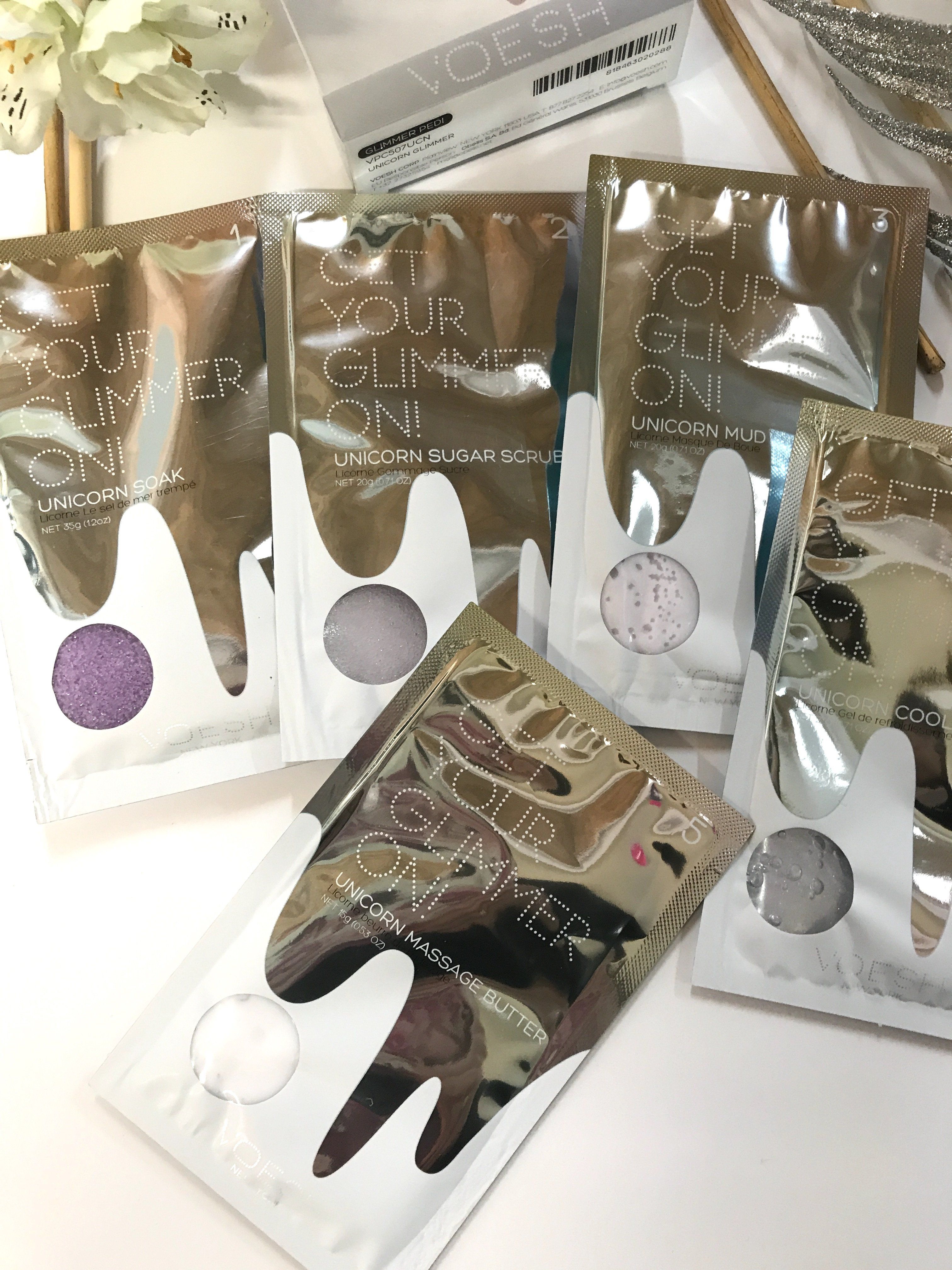 Voesh Spa Pedi in a Box - Unicorn Peach Glimmer At-Home Pedicure Kit for Soft Feet | Perfect for Self-Care, Gifts & Relaxation